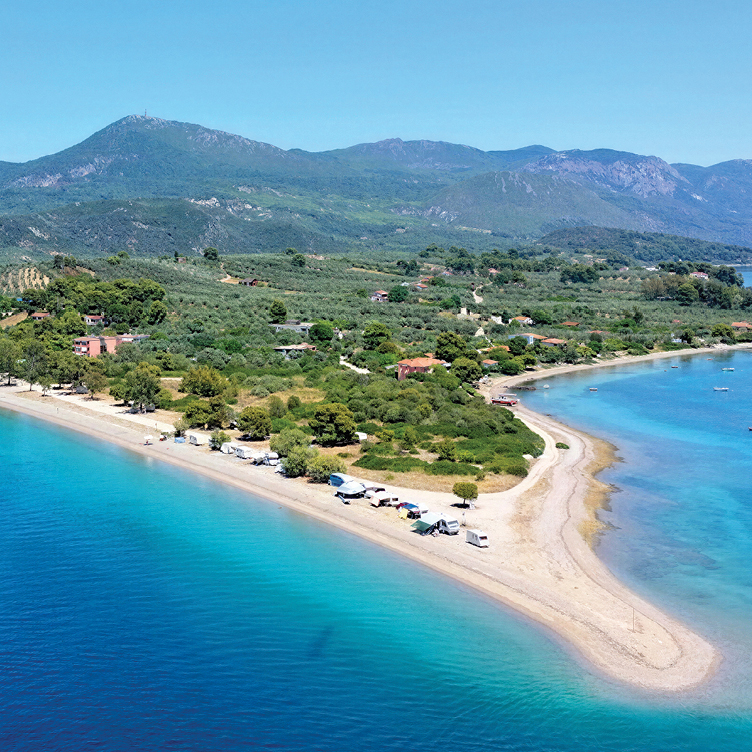 Turquoise bay and pine-covered hills on the North Evia coast, Greece